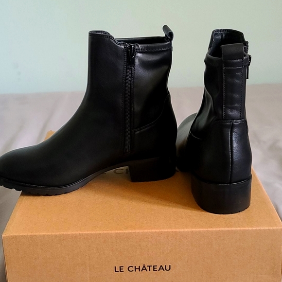 Stretch Faux Leather Block Heel Ankle Boot - Picture 3 of 5